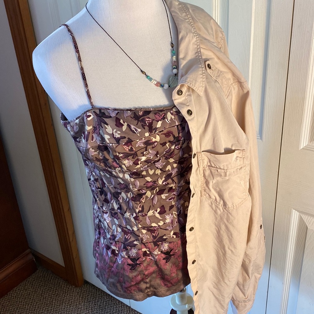 TAHARI Silk Cami + Bonus EXPRESS Blush Button Down Boyfriend Shirt ~ Small